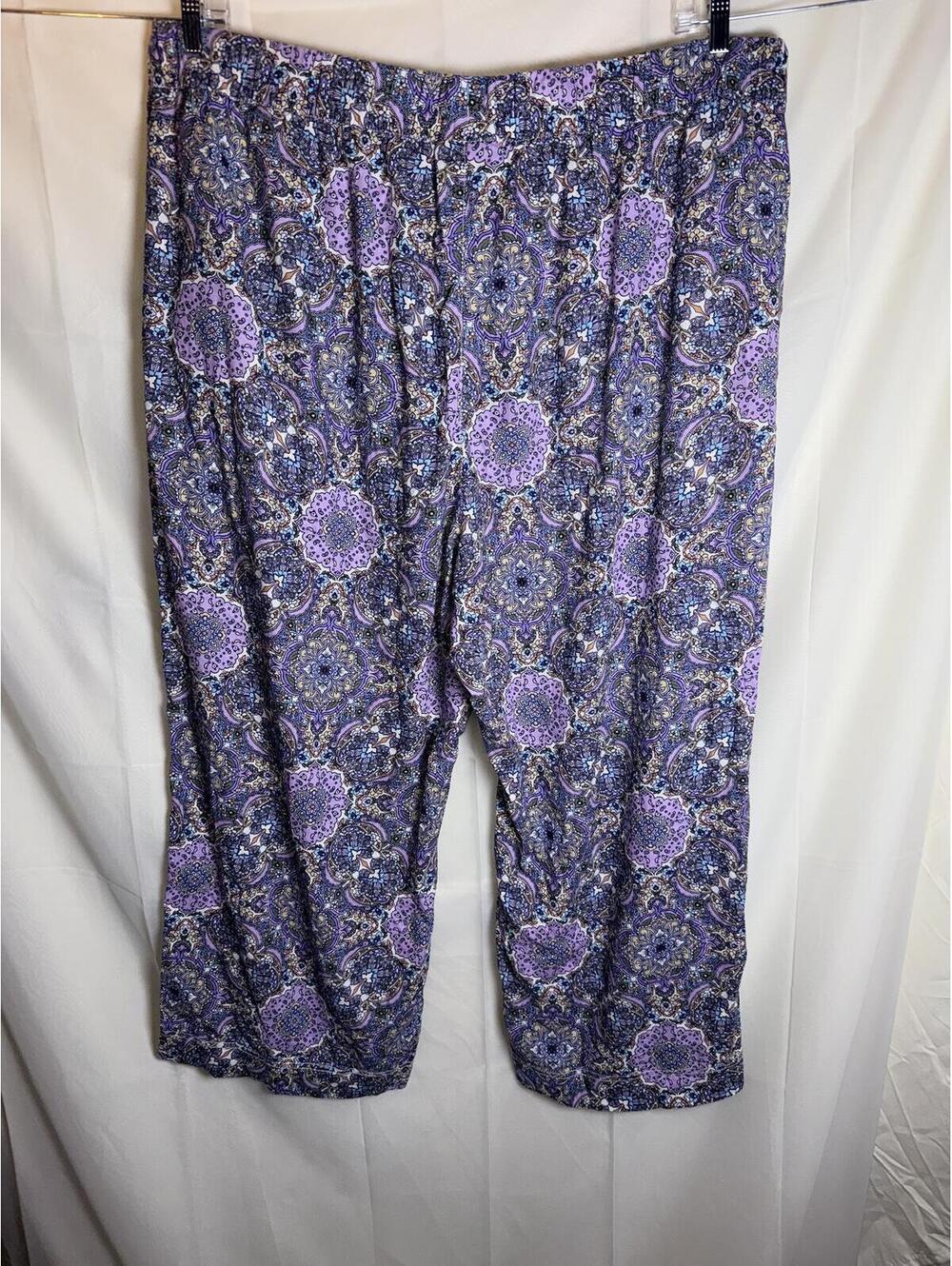 Lane Bryant Wide Leg Crop Pants Purple Paisley Print Size 28 NWT
